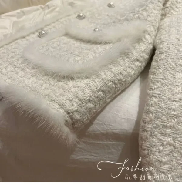 ⁦Women Coats Round Neck Full Sleeve Lamb Wool Jackets Single Breasted Slim Fit Thick Coat Open Stitch Elegant Outerwear 2024⁩ - الصورة ⁦6⁩
