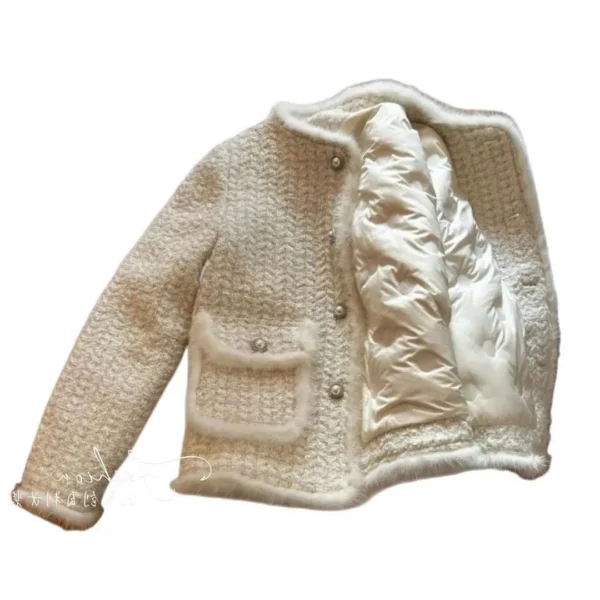 ⁦Women Coats Round Neck Full Sleeve Lamb Wool Jackets Single Breasted Slim Fit Thick Coat Open Stitch Elegant Outerwear 2024⁩ - الصورة ⁦5⁩