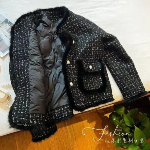 ⁦Women Coats Round Neck Full Sleeve Lamb Wool Jackets Single Breasted Slim Fit Thick Coat Open Stitch Elegant Outerwear 2024⁩ - الصورة ⁦7⁩
