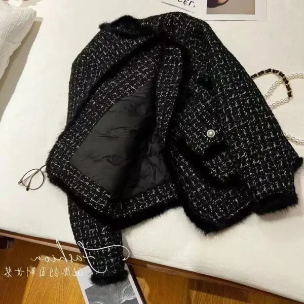 ⁦Women Coats Round Neck Full Sleeve Lamb Wool Jackets Single Breasted Slim Fit Thick Coat Open Stitch Elegant Outerwear 2024⁩ - الصورة ⁦3⁩