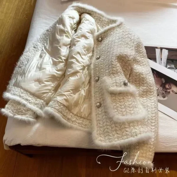 ⁦Women Coats Round Neck Full Sleeve Lamb Wool Jackets Single Breasted Slim Fit Thick Coat Open Stitch Elegant Outerwear 2024⁩ - الصورة ⁦8⁩